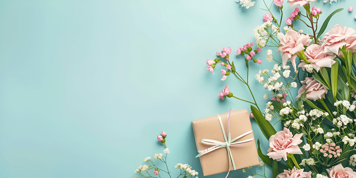 Gift box in a mix of flowers