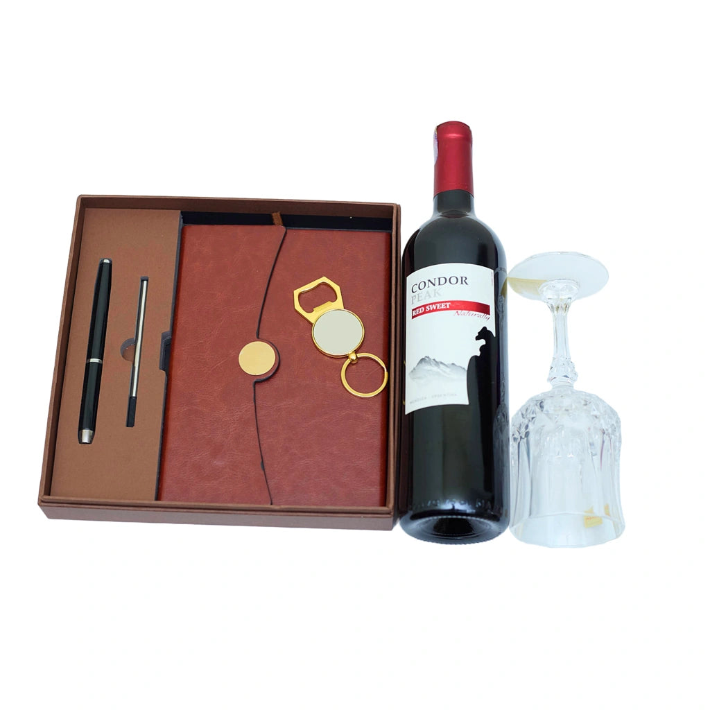 Executive Notebook and Pen, Wine Glass Gift Set for Men