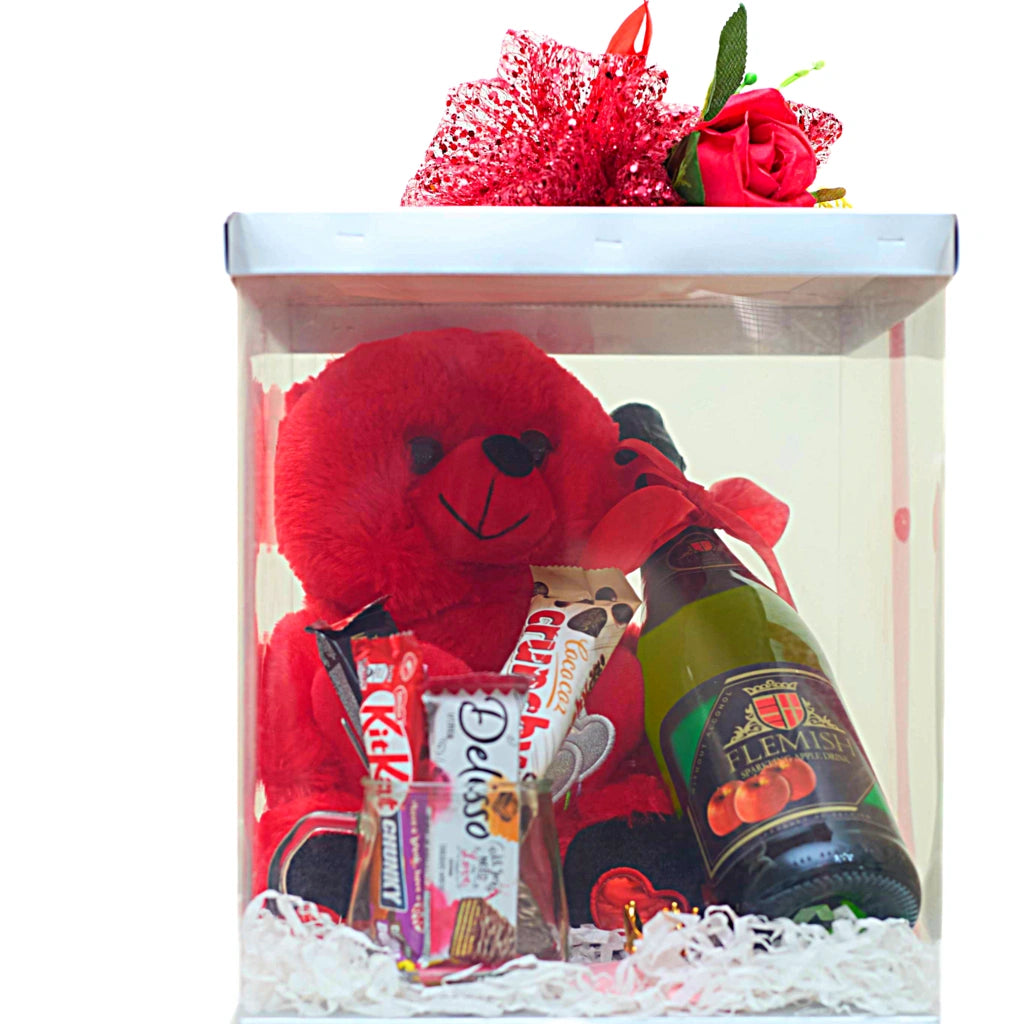 Teddy Bear, Non Alcoholic Wine and Chocolate Gift Package