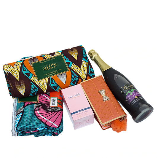 Cloth, hand bag, perfume gift set for women