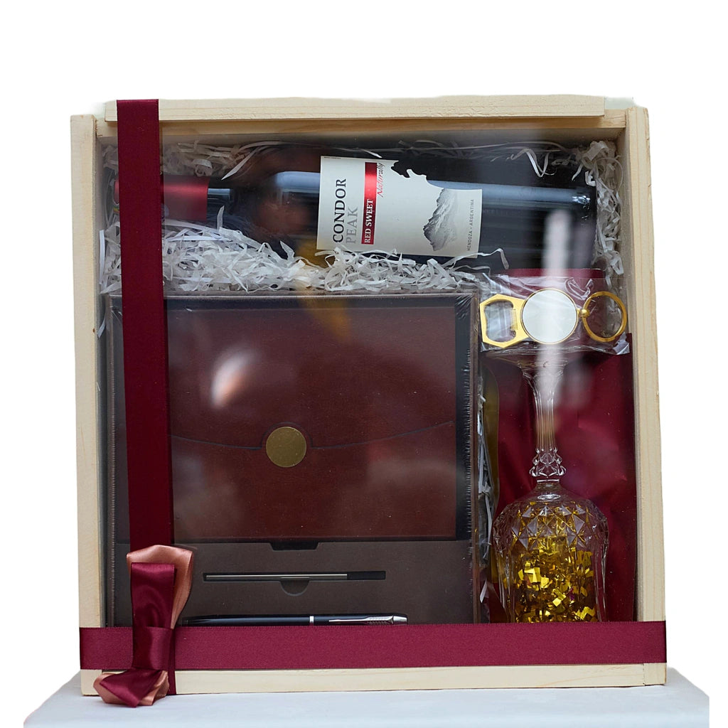 Wine, Executive Notebook and Pen, Wine Glass Gift Set for Men