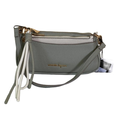 Gray handbag with a strap on a white background