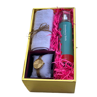 Gift Box containing Watch, Bath and Body Works Splash and Face Towel Gift Set