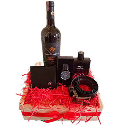 Wine, Belt, Watch, Perfume and Wallet Gift Set for Men
