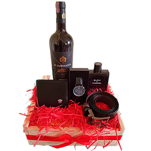 Wine, Belt, Watch, Perfume and Wallet Gift Set for Men