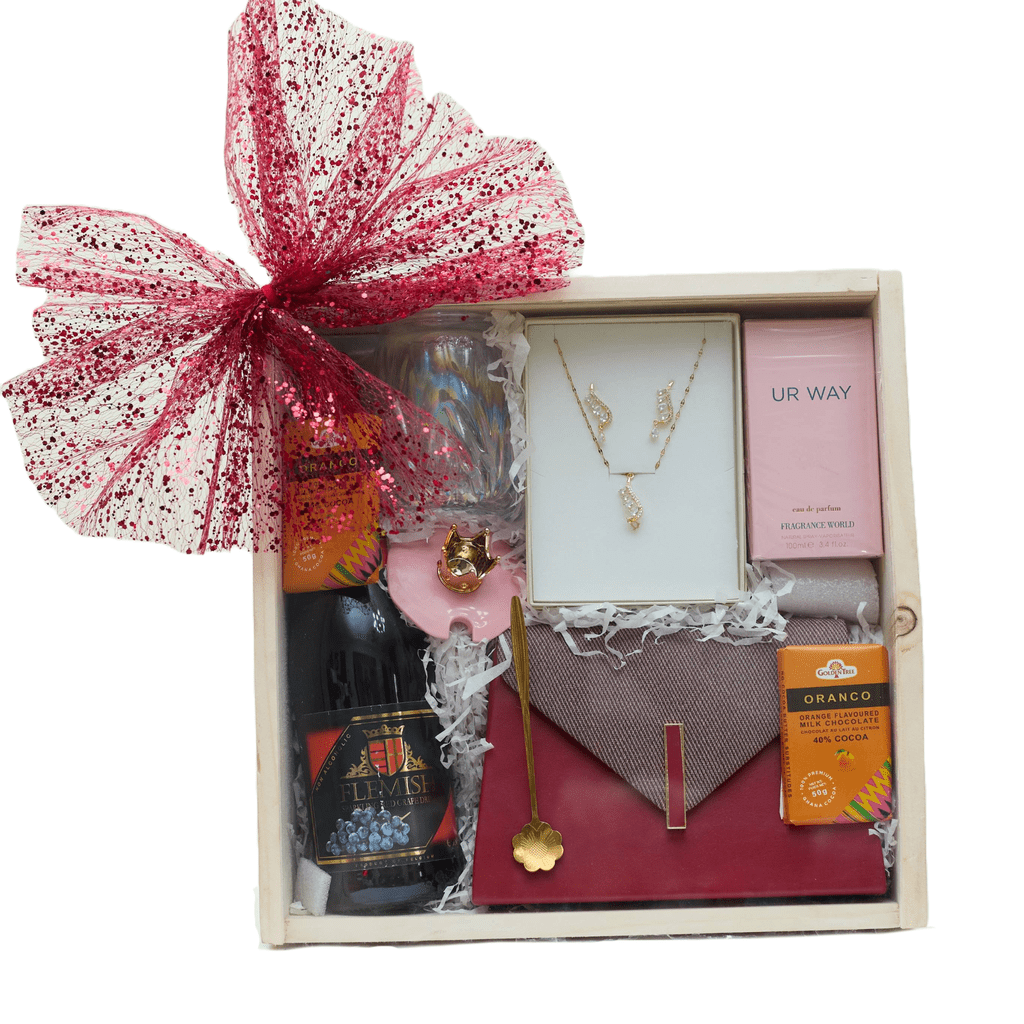 Wine, Chocolate, Perfume, Wine Glass, Necklace and chocolate goft set