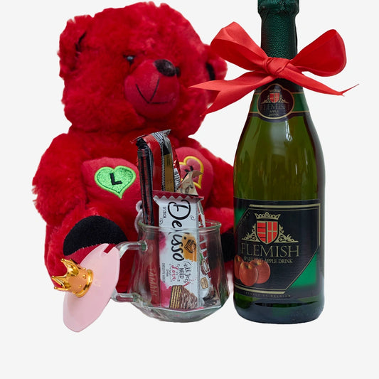 Teddy Bear, Non Alcoholic Wine and Chocolate Gift Package